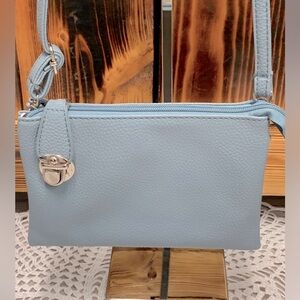 Light Blue Faux  Leather Crossbody Bag